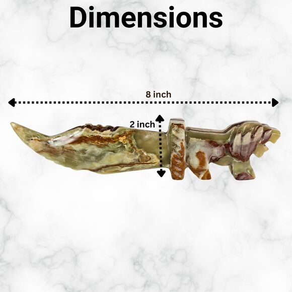 Green Marble Onyx Dagger with Lion Handle, handmade 8" knife, gift for holidays - Picture 7 of 9